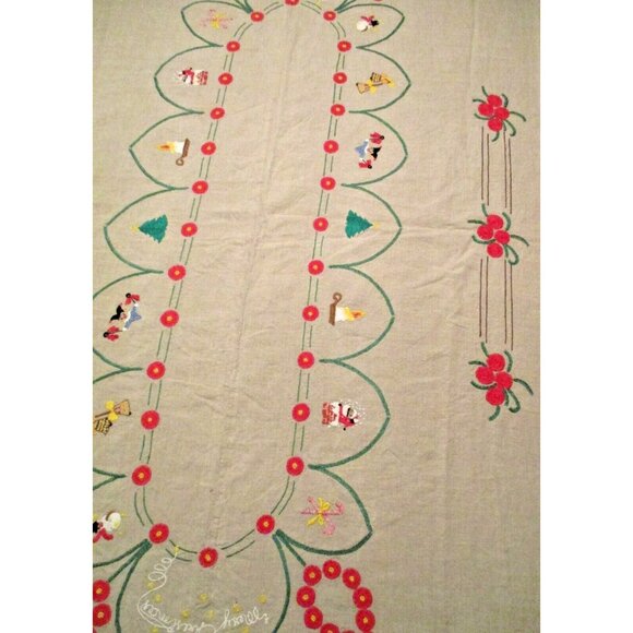 *Vintage Tan Khaki Muslin Holiday Napkins - 7 Asst Christmas Embroidered - Picture 10 of 12